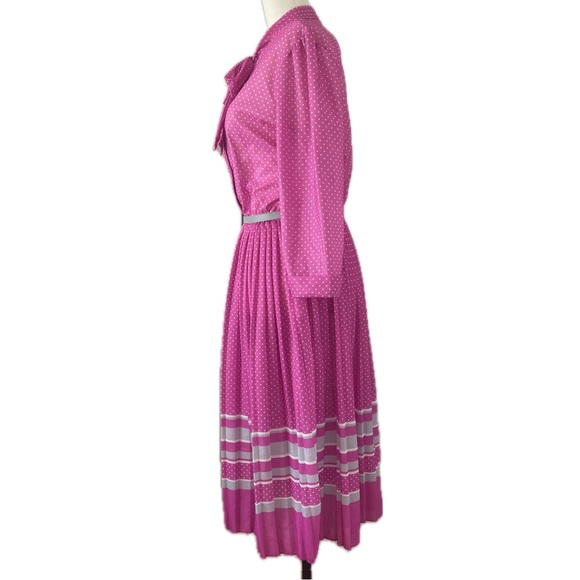 Vintage 70s Sears the Fashion Place Belted Pleated Pink & Grey Dress Women’s 12 - Picture 4 of 13